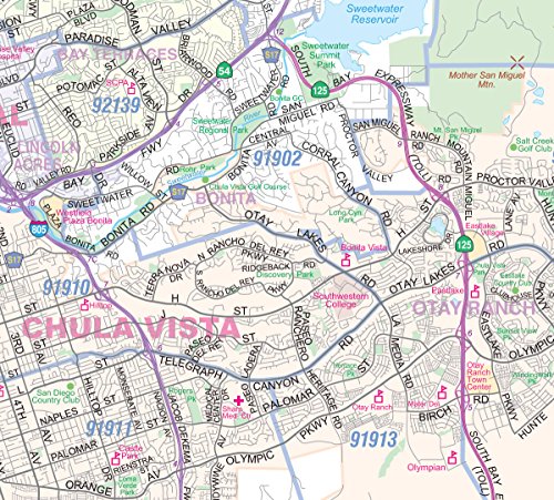 Greater San Diego Ca Detailed Wall Map W/Zip Codes *Laminated* 36"X54" #TOP4