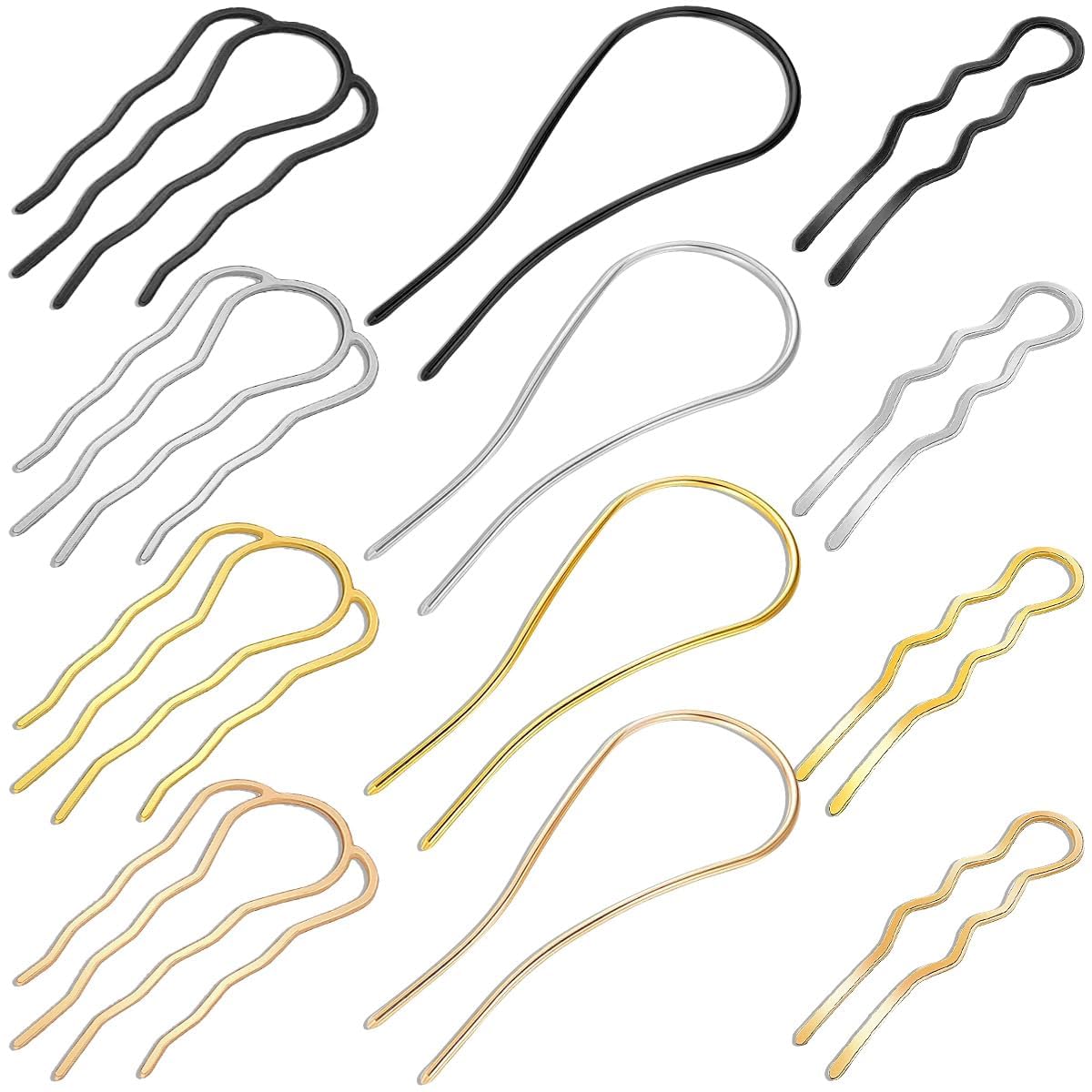 12Pcs Metal Hair Side Combs French U-Shape Twist Comb Pins for Updo Hair Bun, No Slip Clips Forks Accessories Vintage Hairstyles Tools for Women Girls