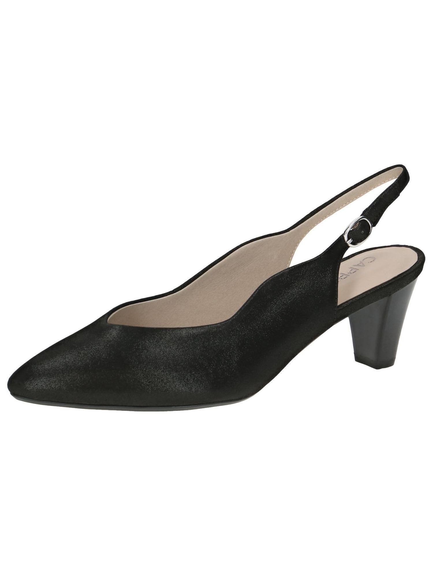 CAPRICE Women Slingback Pumps Leather Pointed, Black (Black Metallic), 5.5 UK