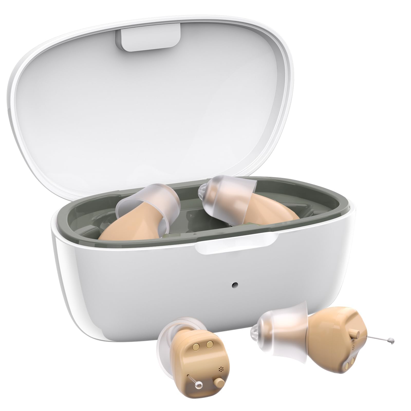 Hearing Aids for Seniors, Invisible Hearing Amplifiers with Noise Cancelling, Rechargeable Hearing Aids for Severe Hearing Loss Adults, Comfort In-ear Hearing Devices (White Skin)