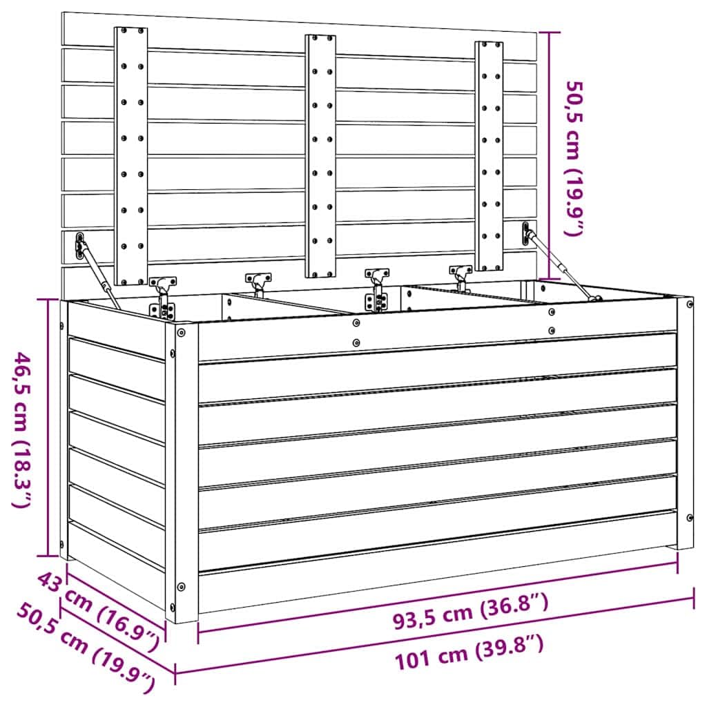Scatola portaoggetti in legno marrone cerato, 101 x 50,5 x 46,5 cm, per giardino, balcone, terrazza, con spazio e cuscino, resistente alle intemperie, richiudibile