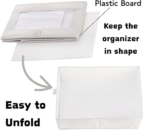 Miniatura 3 de Coloch Paquete de 6 contenedores de almacenamiento de lino con ventana transparente, caja de almacenamiento plegable para armario, organizador de