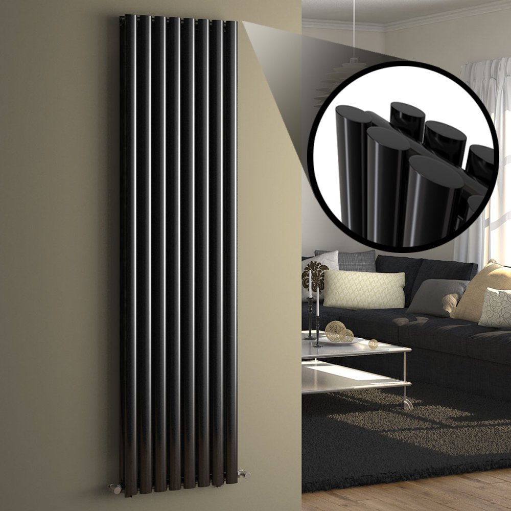 Veebath Ibathuk Strata Vertical Column Radiator, Black Oval Double Panel Designer Radiator For Modern Heating, 1800 X 480 Mm