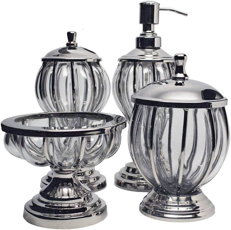Royal Paris Collection 4-Piece Brass Wire Frame Bathroom Accessory Set – Includes Soap Dispenser, Toothbrush Holder, Soap Dish & Canister – Elegant & Durable