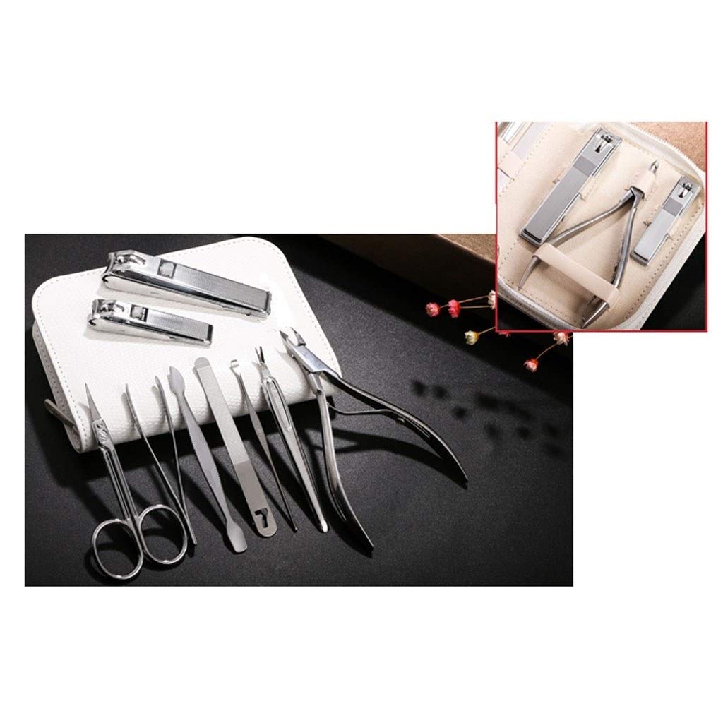 TONGQIC Nagelknipser-Set Schwarze Ledertasche Nagelknipser Set Nagelschere-Ohr-Auswahl Pedicure Werkzeug-Set Rechteckig Nagelpflege Box White (Set von 9) Nagelknipser-Kit(C)