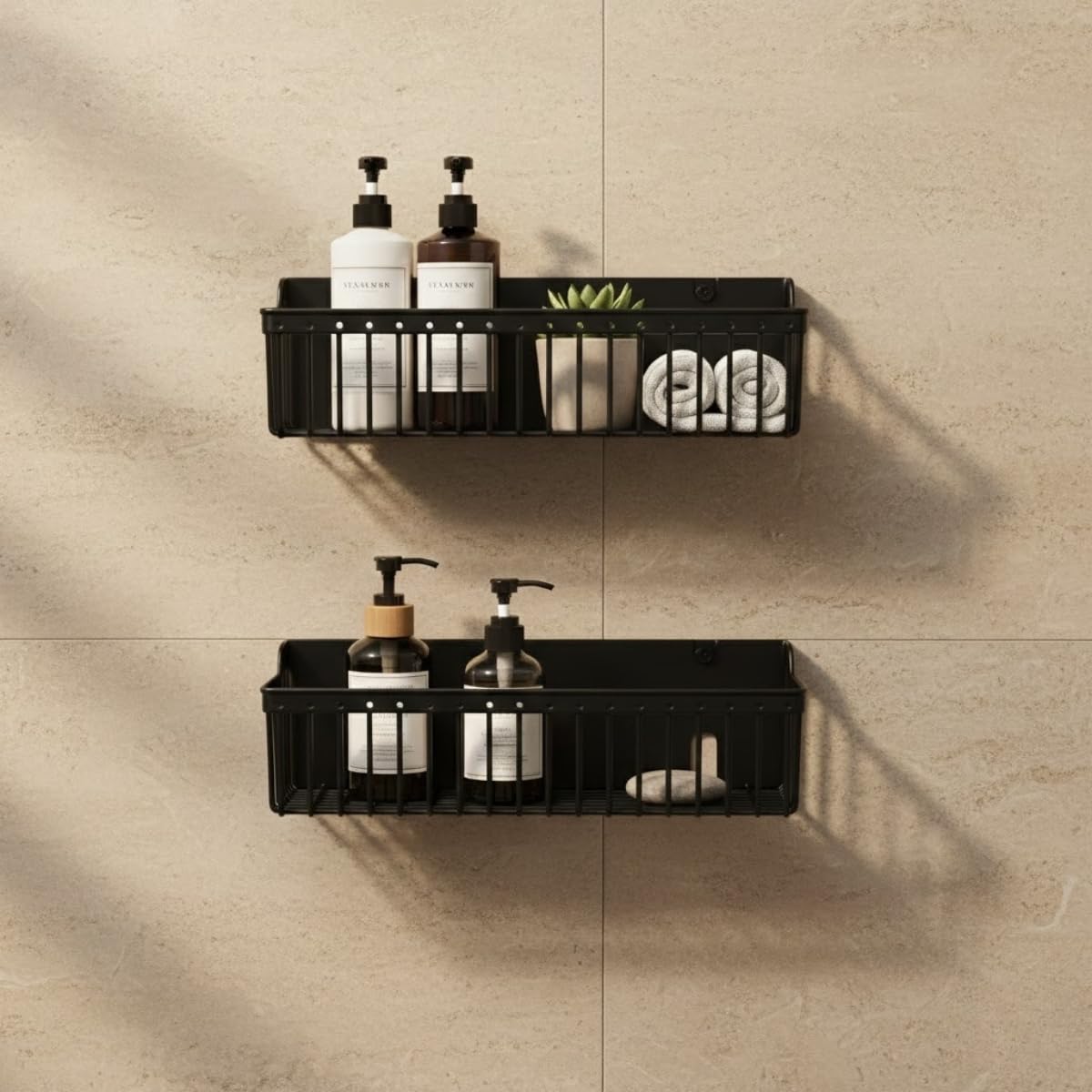 Yapışkanlı Plastik Siyah Banyo ve Mutfak Rafı