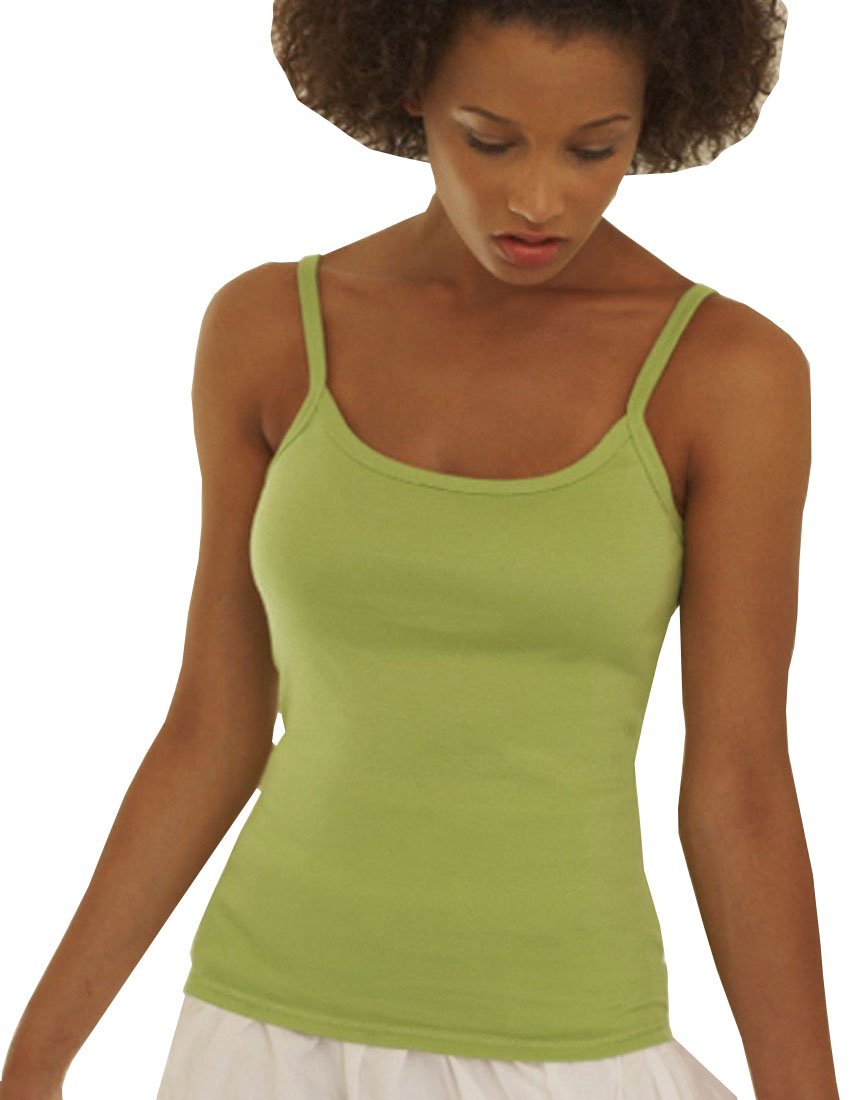 LADIES COTTON VESTS THIN STRAP SCOOP NECK STRETCH CAMISOLE - SIZES & COLOURS ***(Small 38 UK-10, Lime Green)