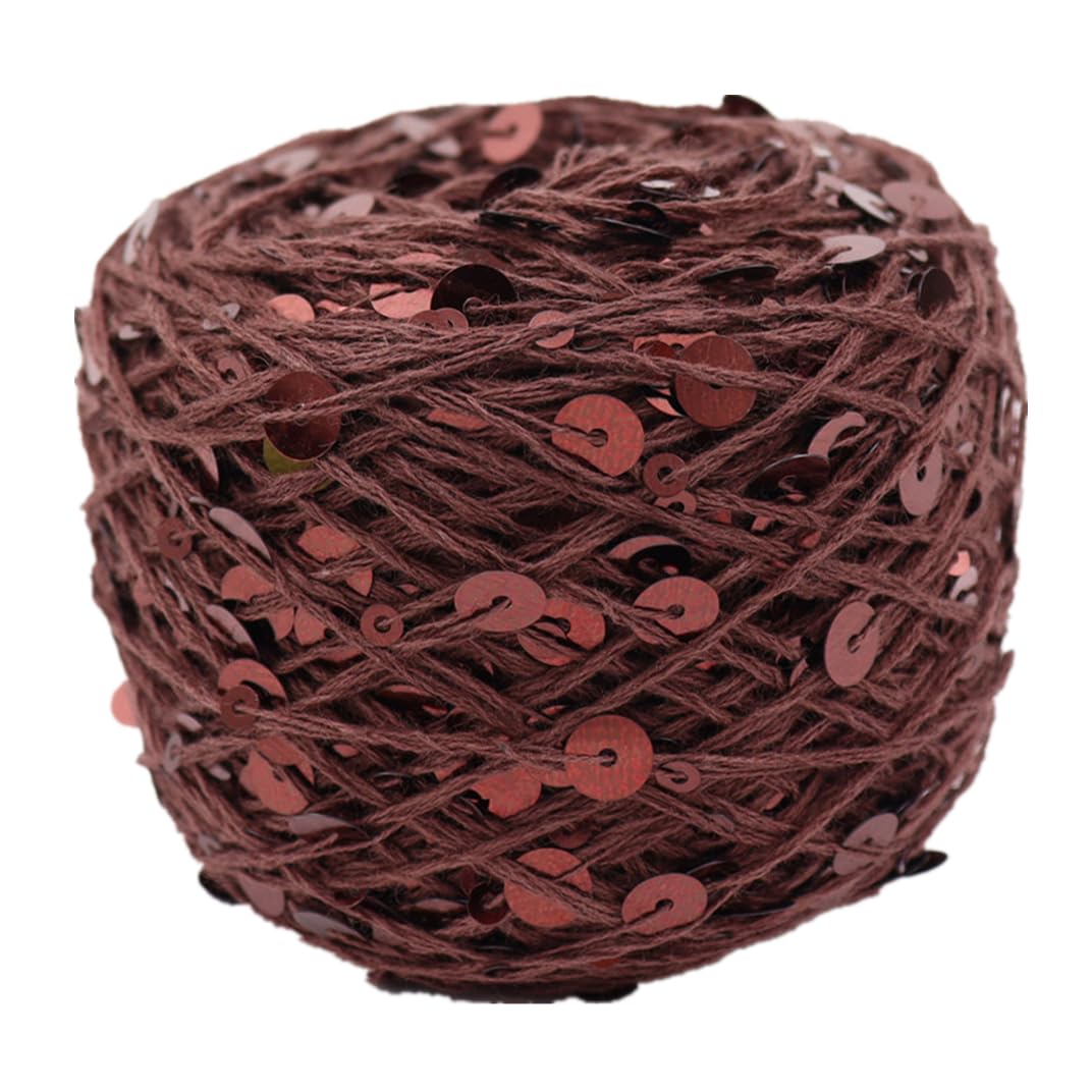 Shimmering Sequin Cotton Yarn 139meter Sparkling Thread Crochet Strings for Headband Beanie Knitting Sweater Weaving DIY Stitch Winter Accessories Rag Doll Clothes (Chocolate)