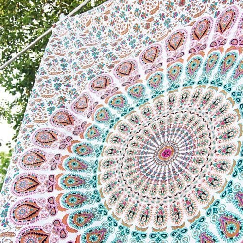Tapiz de pared para colgar con diseño de mandala estilo hippie para el dormitorio, marca Aakriti Gallery (213,3 cm x 139,7 cm), 100% algodón, Rosa, 85x55 inches