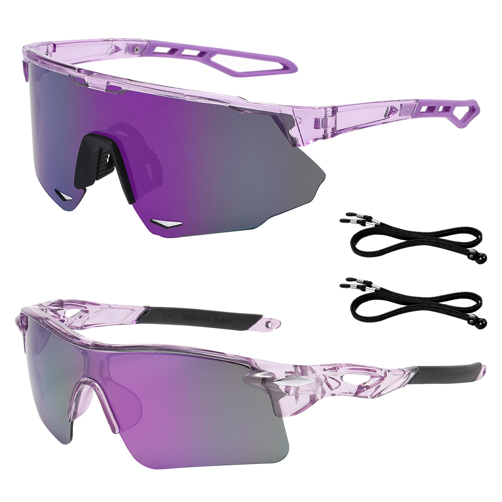 2 PCS Occhiali Ciclismo, Occhiali da Sole da Uomo Donna, Occhiali Sportivi Protezione UV Antivento Polarized Sunglasses Uomo per Attività All'aria Aperta Corsa Mountain Ciclismo, con 2 Cordino