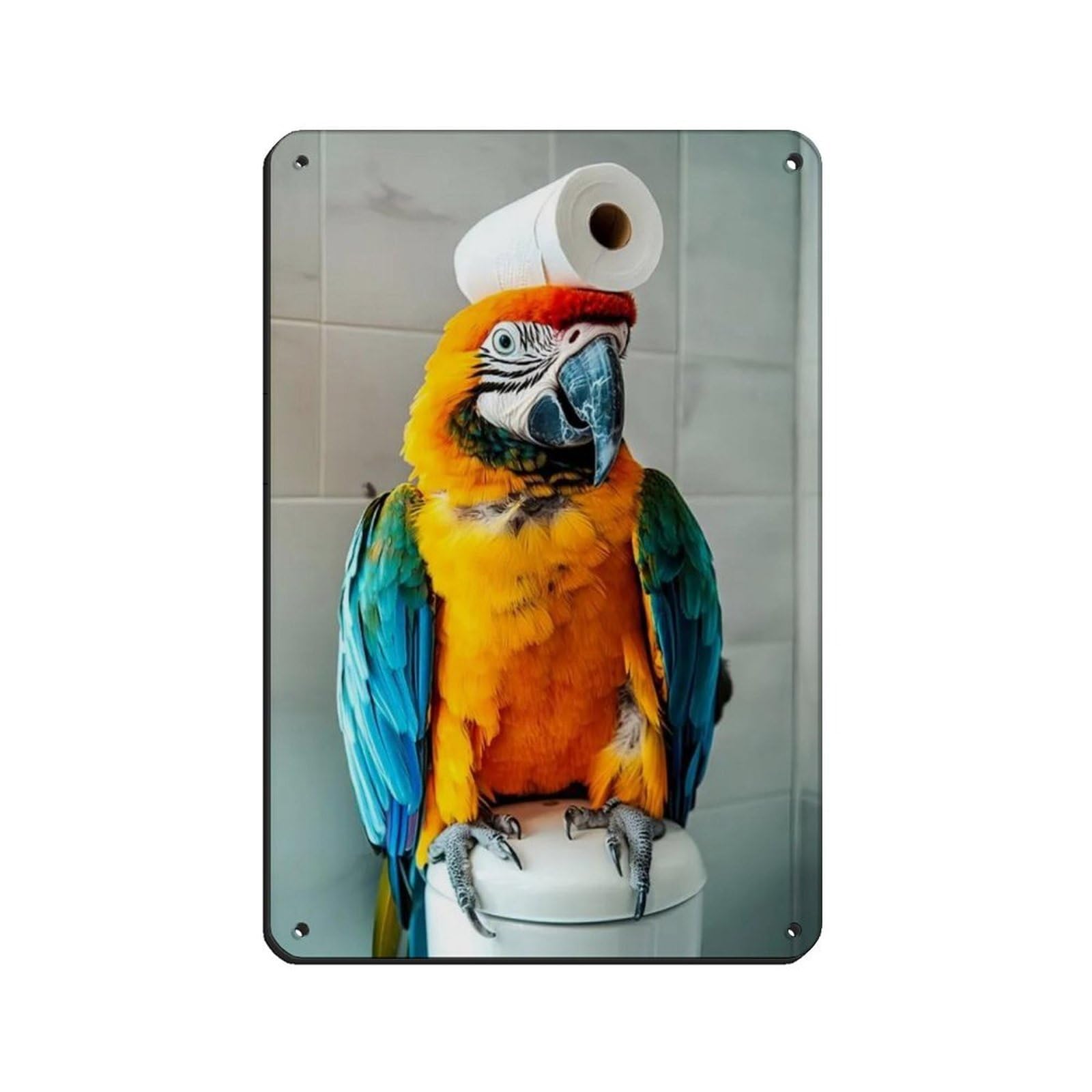 Parrot with A Toilet Paper Roll on Head Tin Sign Vintage Metal Pub Club Cafe Bar Home Wall Art Decoration Poster Retro 8x12inch(20x30cm)