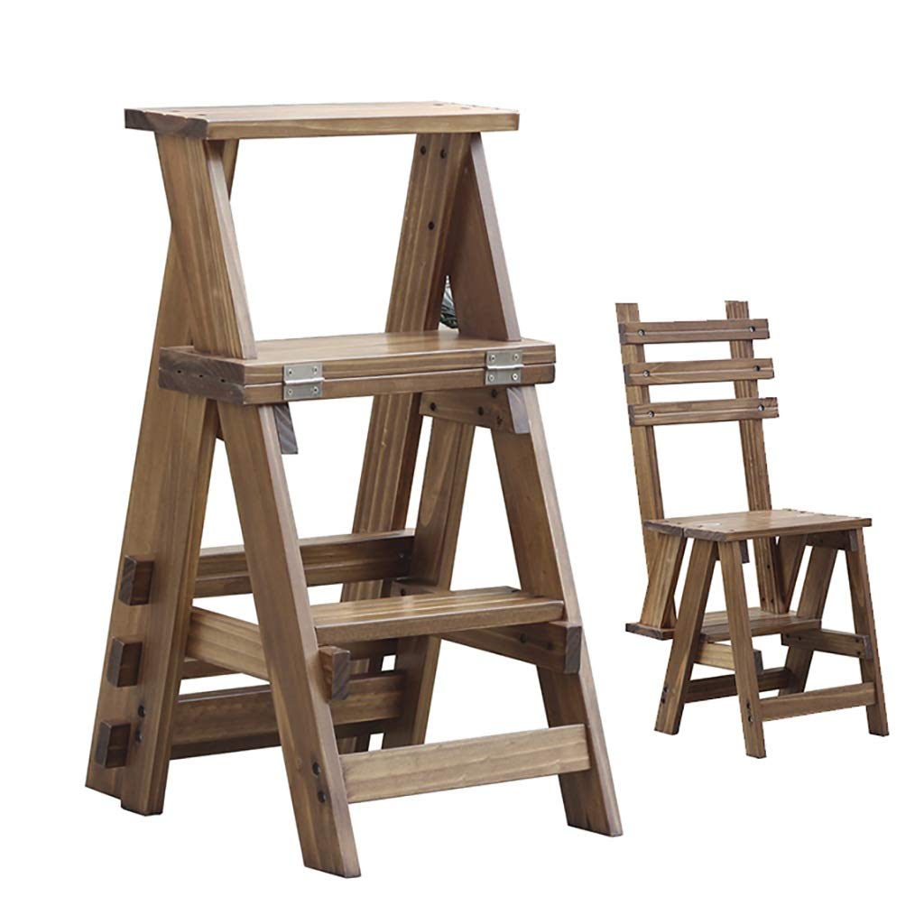 SH-Chairs Multifunctional Wooden Creative Step Stool Folding 3 Steps Step Ladder Chair Flower Stand for Kitchen Decoration Library