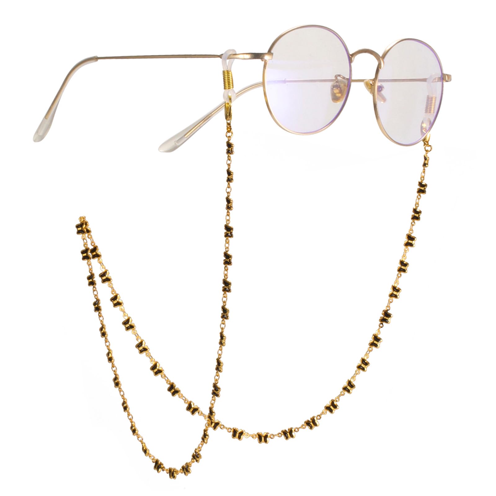 TEAMER Cadena de gafas de sol de mariposa con cuentas de cristal coloridas, cadena de gafas de mariposa a la moda, correa de cordón de lectura para mujeres y hombres