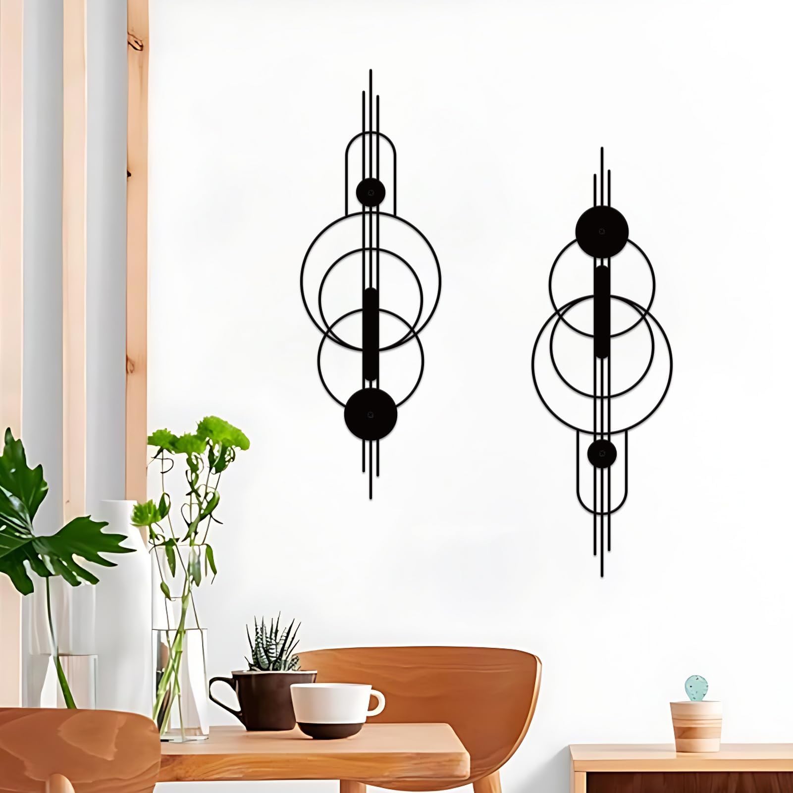 Décorations Murales Métal Abstrait - Lot De 2, Design Minimaliste Lignes Géométriques, 40x17 Cm, Noir, Pour Salon, Chambre, Bureau - Art Mural Moderne