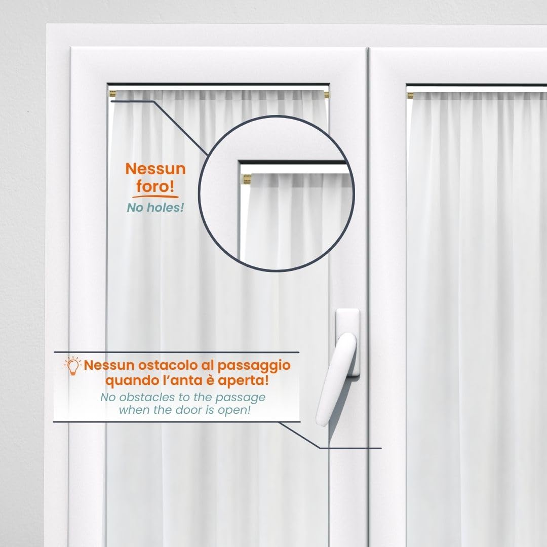 Tringle à Rideaux Sans Perçage SoNiT - Extensible 40-60cm, Fixation Verre, Or | Déco Pratique