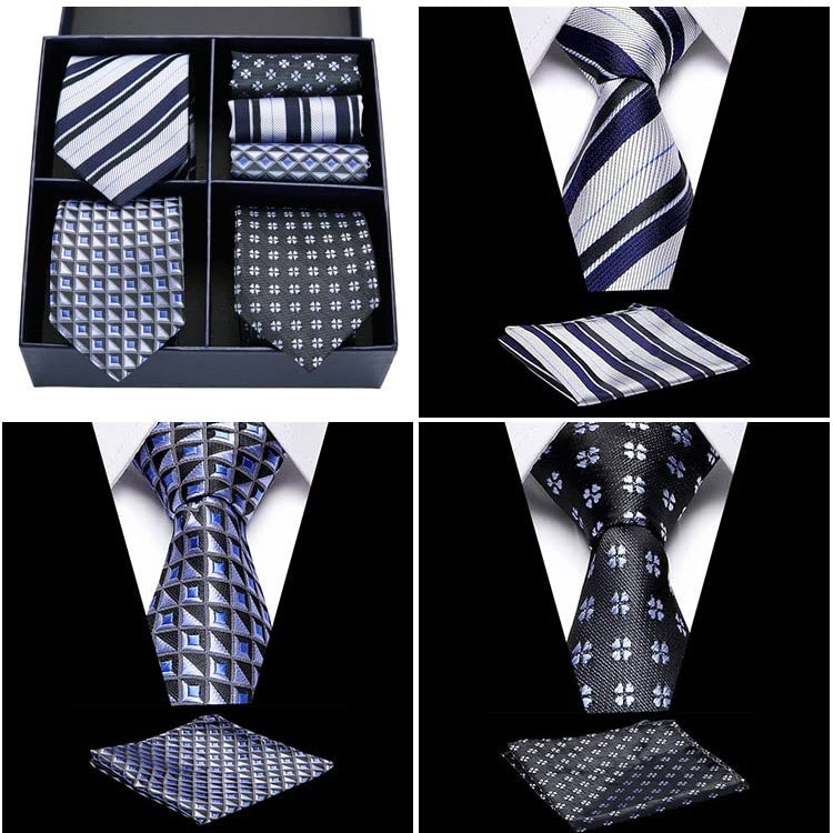 Set de corbata, pañuelo y gemelos en seda para boda miniatura 3