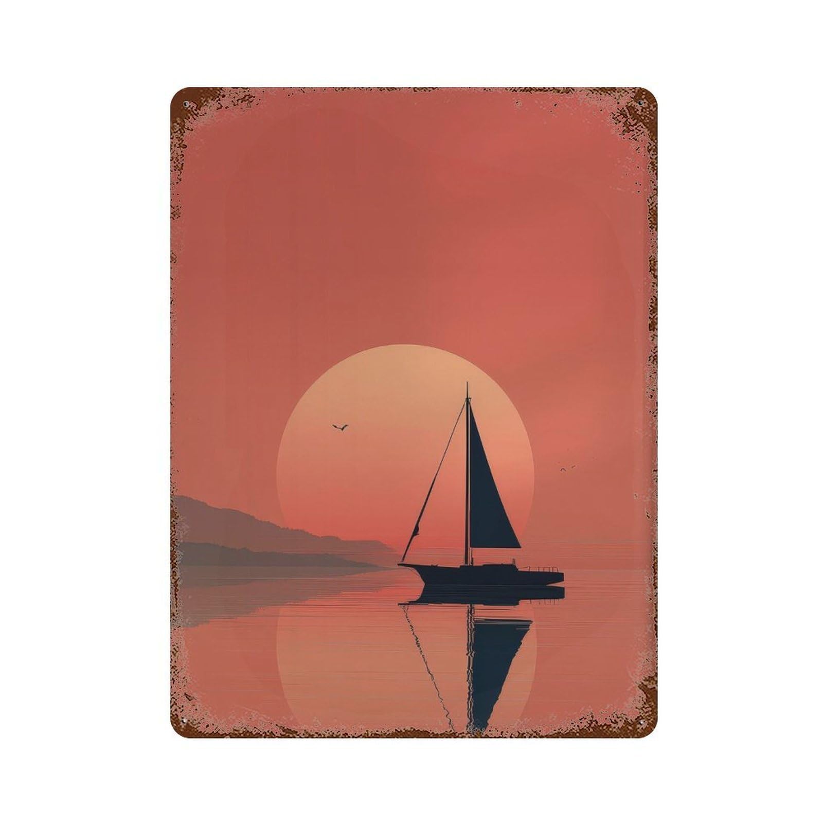 xiaoxiaoshen Sailboat Silhouette. Minimalist Sunset Wall Decor Art Metal Tin Poster Modern Home Decor Art Home Bar Shop Decorations Vintage Sign 40x30cm