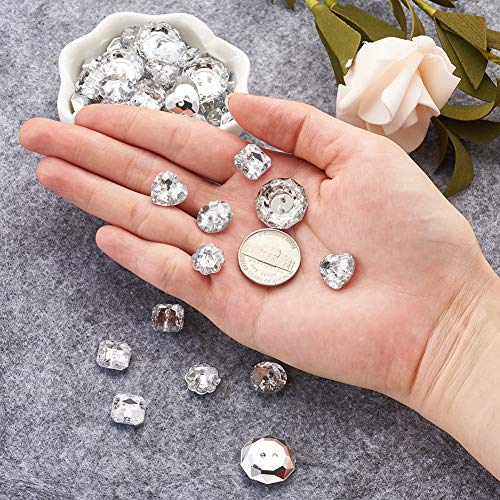 Pandahall 150Pcs Mixed 2-Hole Acrylic Rhinestone Buttons 5 Styles Faceted Silver Plated Rivoli Back Clear Sewing Fastening Garment Buttons For Clothing Handcraft Making Supplies #TOP6