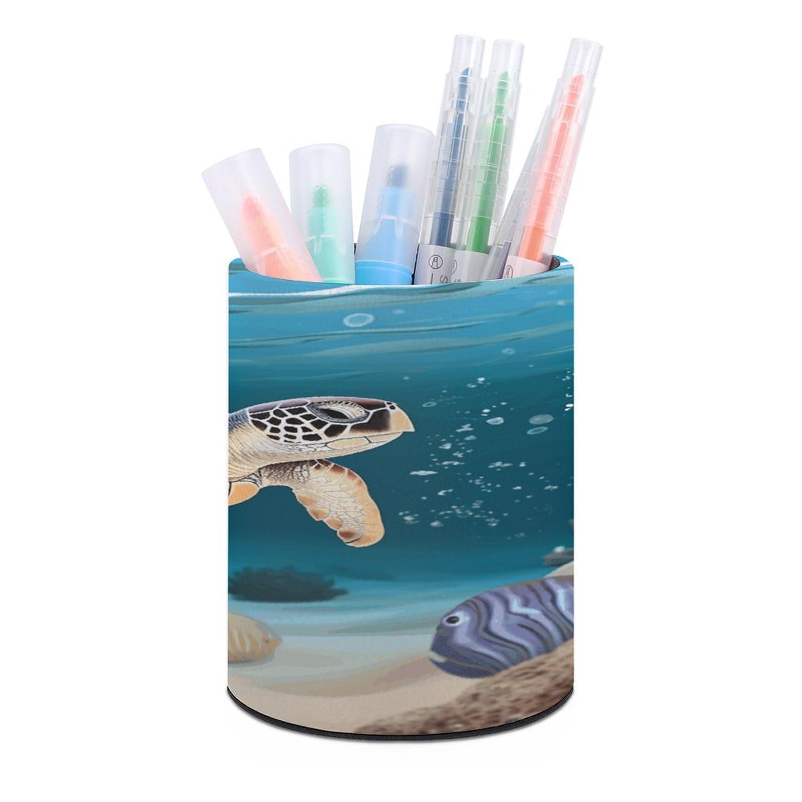 FekiLoot - Swimming Pen Holder Sea Turtle Design Office Accessories Round Pen Container Box Desk Organizer Brush Holder