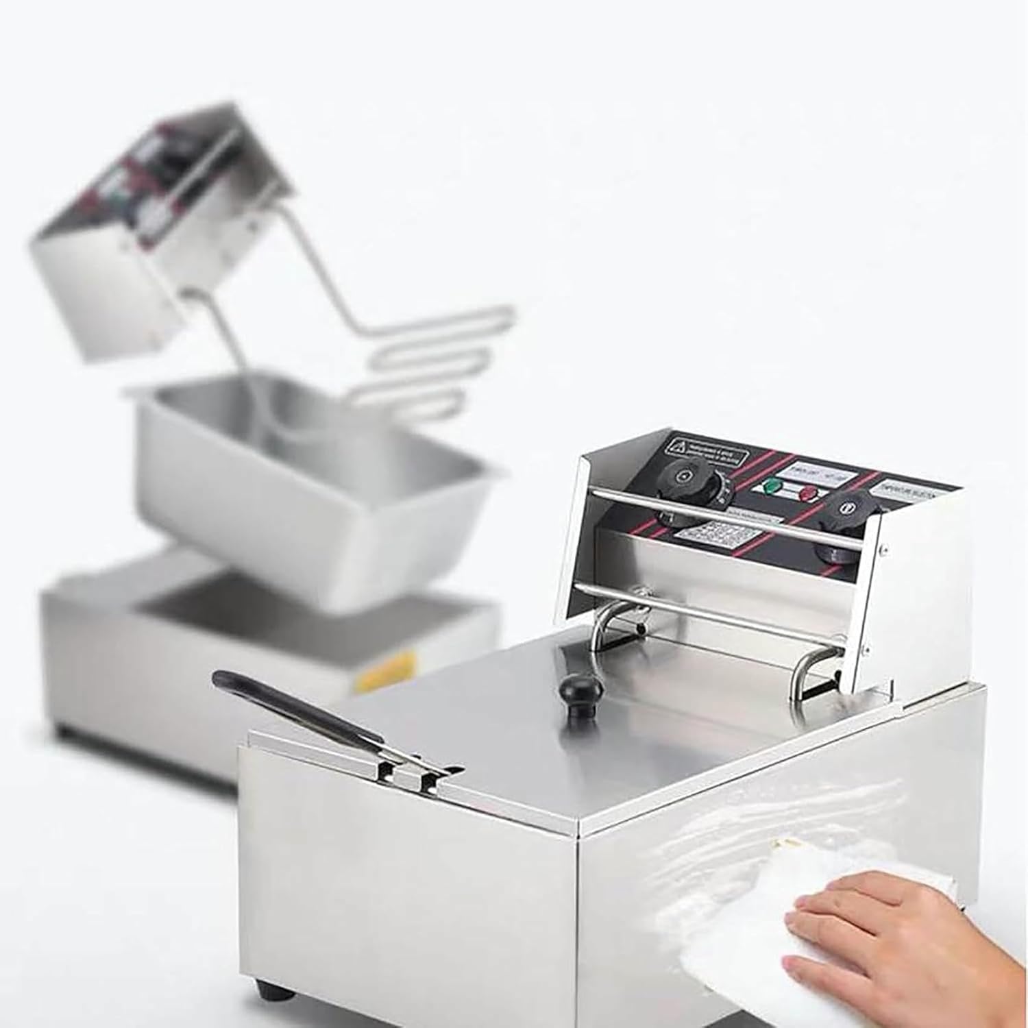 Commercial Deep Fryer, Electric Countertop Fryer for Commercial And Home, Thicken Stainless Electric Deep Fryer with Baskets And Lids for Home Kitchen And Restaurant, Single Tank Fryer~/