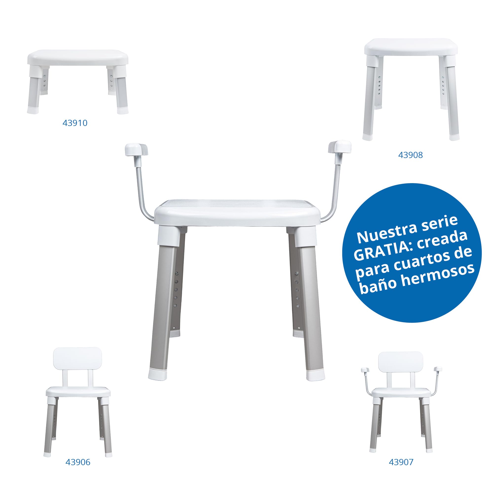 WEINBERGER Dusch- und Badestuhl der Serie Gratia mit Armlehnen/Senioren/rutschfest/höhenverstellbar/bis 150 kg belastbar/Farbe: Weiß/Modell: 43981