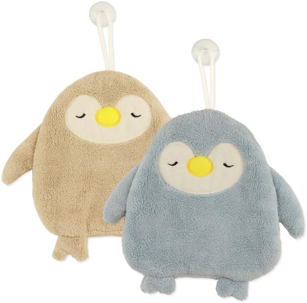 Original Mart Cotton Hanging 1 TC Hand Towels (2 Pack) - Ultra Soft Coral Fleece Penguin Hand Bath Towel With Hanging Loop - Absorbent Towel For Bathroom Cleaning And Drying Washcloth