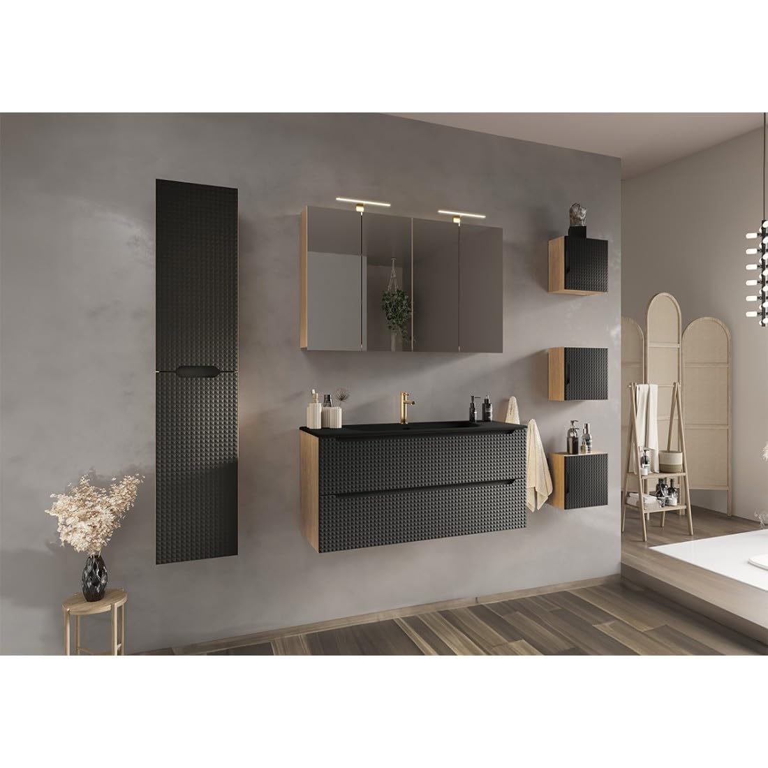 Veloa - Lavabo empotrado (80 cm, cerámica), color negro mate, diseño moderno, ovalado