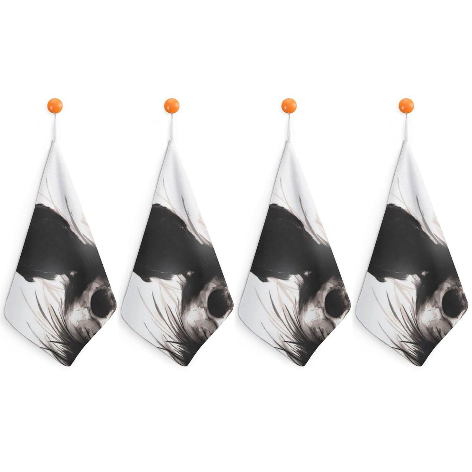 LEDFCVSU 4 Piece Hanging Hand Towels, Halloween Skull Raven Small Dry Hand Towel for Kitchen Bathroom