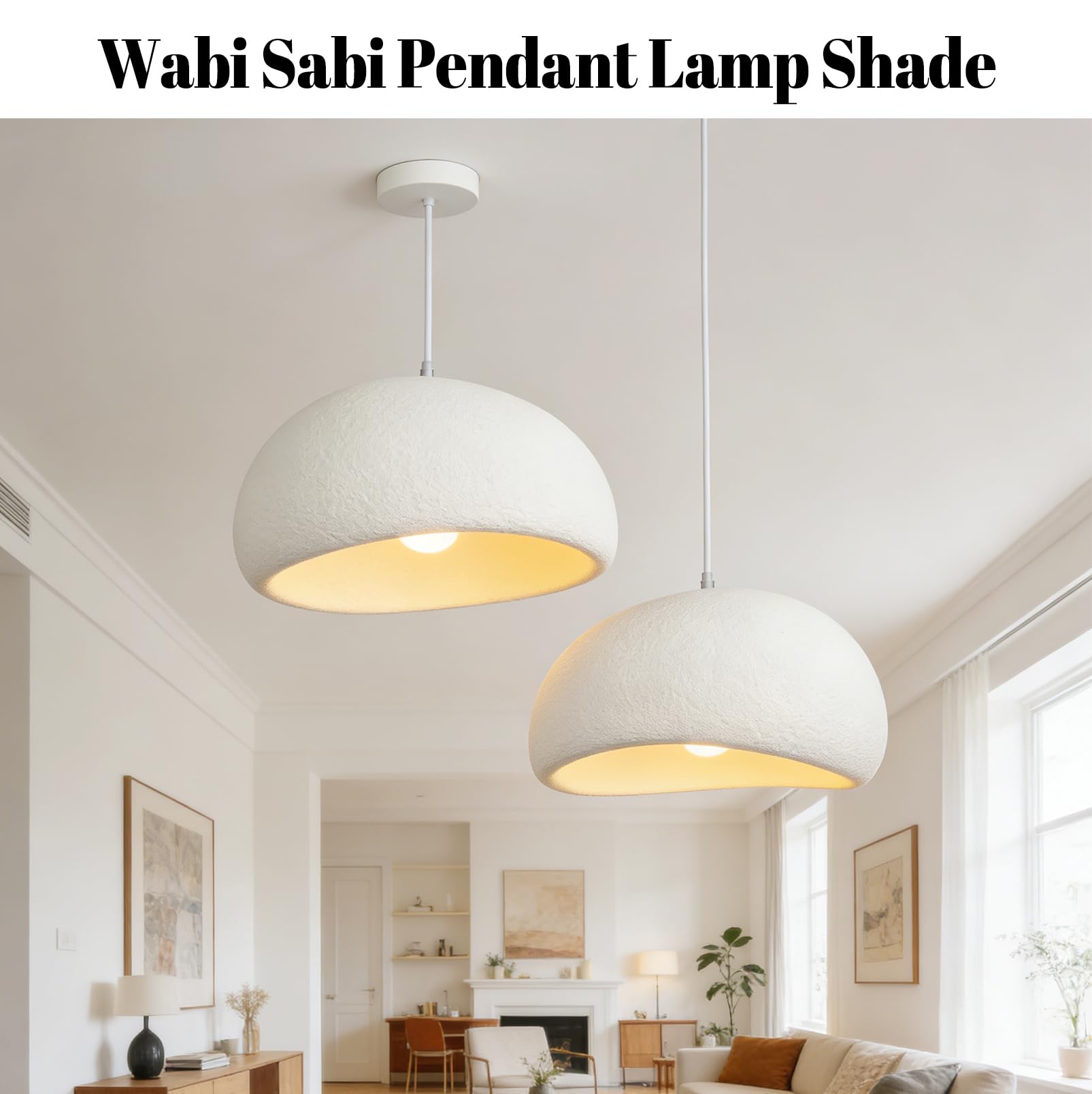 JAOGAUS Lámpara colgante moderna Wabi Sabi de 40 cm con pantalla de lámpara, estilo japonés, con casquillo E27 para dormitorio y salón. (Bombilla no incluida).