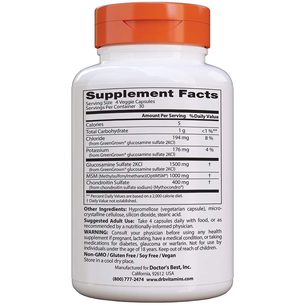 Doctor's Best Vegan Glucosamine Chondroitin MSM, Joint Health, Hair