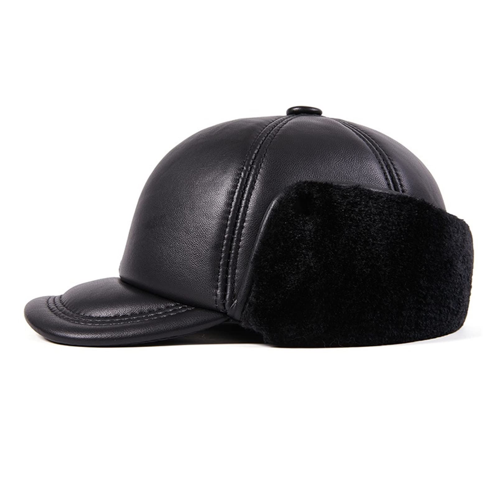 Cappello in Pelle con Ispessimento Invernale in Pelle e Velluto di Mezza età e Anziano Caldo Cappello in Cotone Anatra Linguetta da Baseball(L(55-56cm))