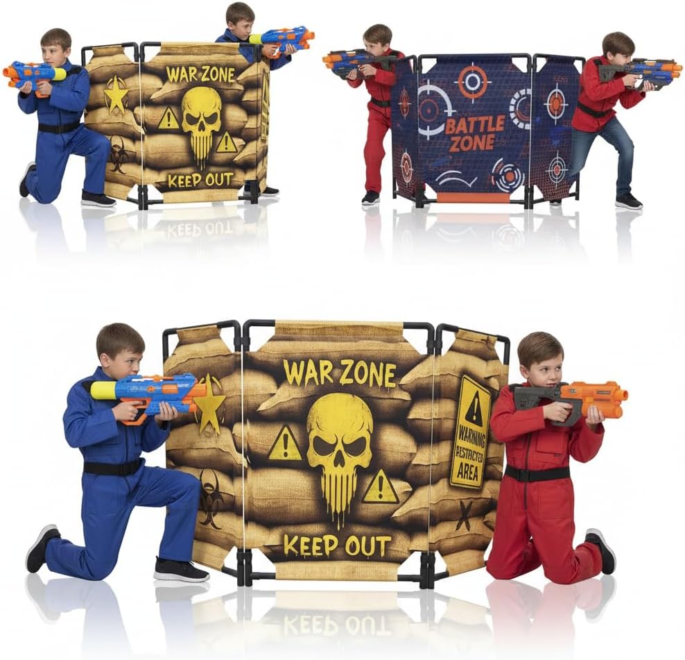 2-Pack Tactical Bunker & Foam Blaster Target 59x34” Combat Battle Zone Bunker Fort, Compatible with Laser Tag, Water Gun & Birthday Activities, Foldable Wall for Active Play