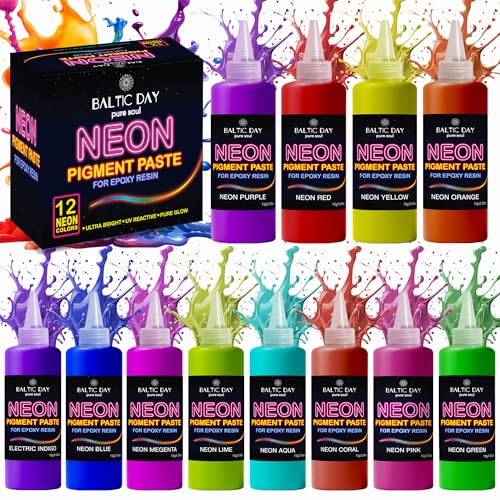 BALTIC DAY Neon Pigment Paste for Epoxy Resin 12 Ultra-Bright Colors (15g) | Mica Powder Paste Dye High-Gloss Easy Mix for UV Resin Epoxy Art & Deep Pour Projects