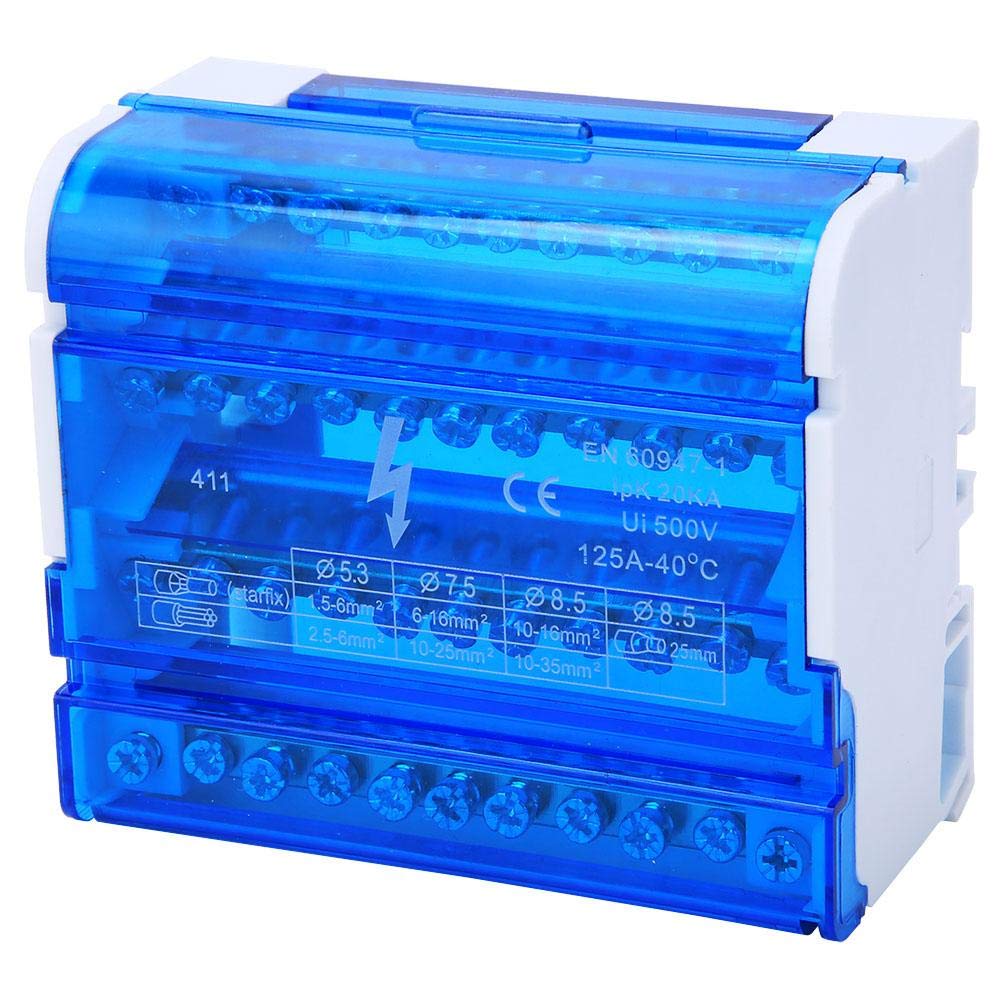 Bornier Electrique Rail DIN 4 Pôles 100A Repartiteur Electrique Monophasé Boîte de Distribution Electrique avec Connecteurs en Laiton Isolation Anti-Poussière Pour Tableaux Electriques et Automatisme