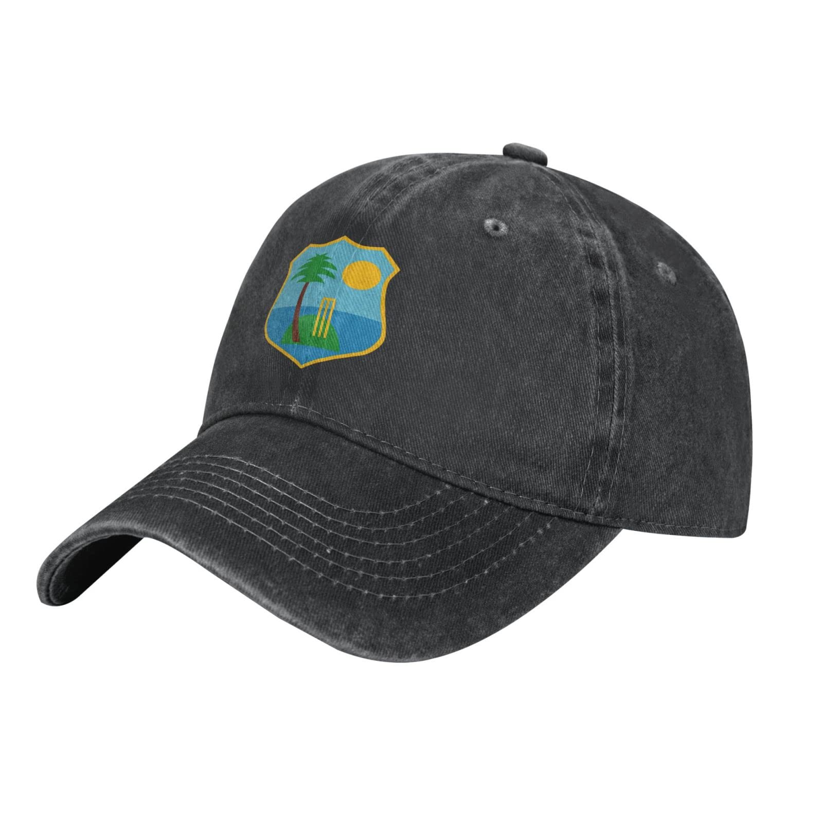 Nlwqekv Unisex Black West Indies Cricket Board Flag Baseball Cowboy Hat Adjustable Trucker Hat