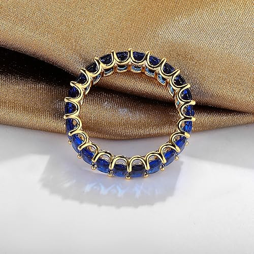 MDFUN Blue Baguette Ring Eternity Rings 18K Yellow Gold Plated for Women Deep Blue Spinel Wedding Promise Engagement Band Size 5-104