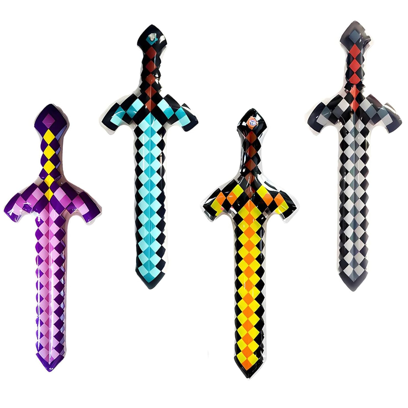 ToqoGeri 4 Pack Inflatable Swords for family, Pixel Theme Party Favours,Inflatable Swords for Role Play, Christmas Secret Santa Gift Halloween Carnival Cosplay Birthday