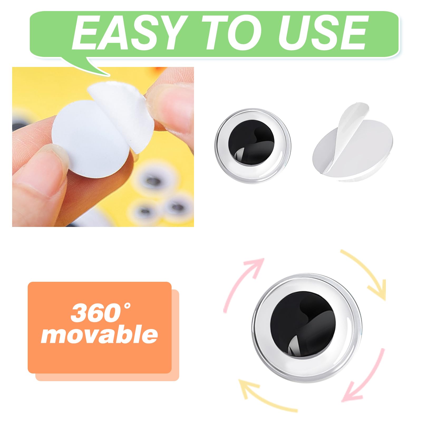 252 Yeux Mobiles Autocollants - 12x16mm - Pour DIY, Déco, Scrapbooking - 6 Couleurs