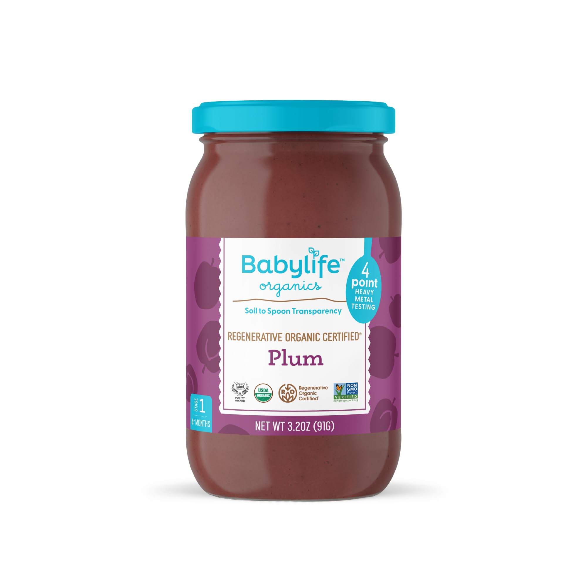 Babylife Organics Stage 1 – Heavy Metal Safe, Organic Baby Food - Plum, 3.2 Ounce Jar (1 Pack)