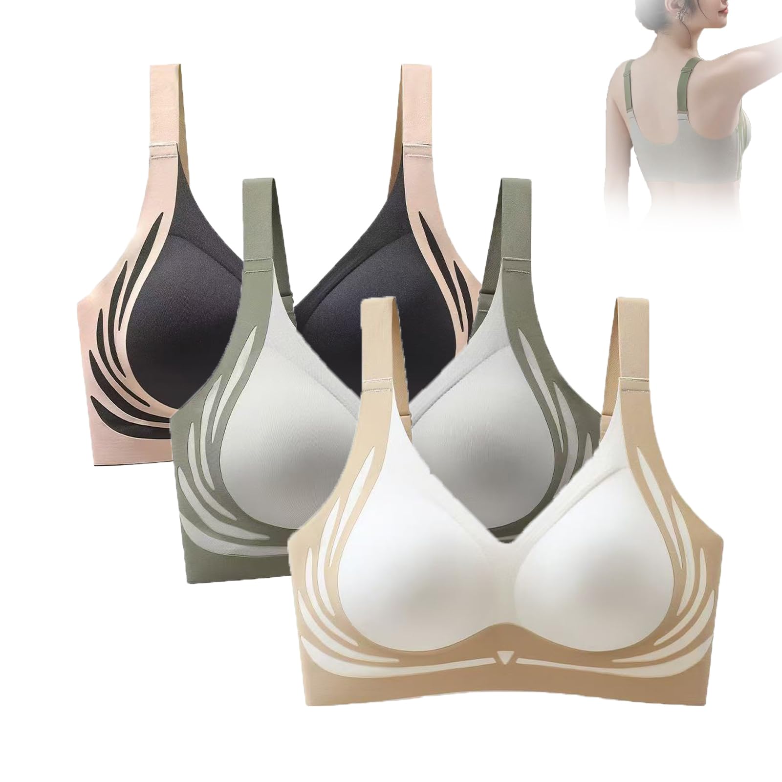 Busgiuar Paceager Glammy Grace Bra,Super Gather Bra Wireless Lushfitting Powerful Push-Up No More Sagging Breasts (3pcs-4,M)