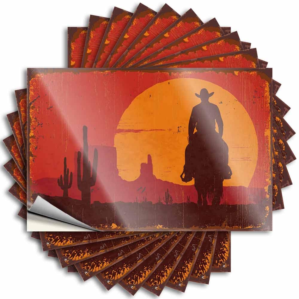 Glitter, Decals Soft Bath Cowboy Riding Desert Sunset | Truck Birthday(8X12CM)