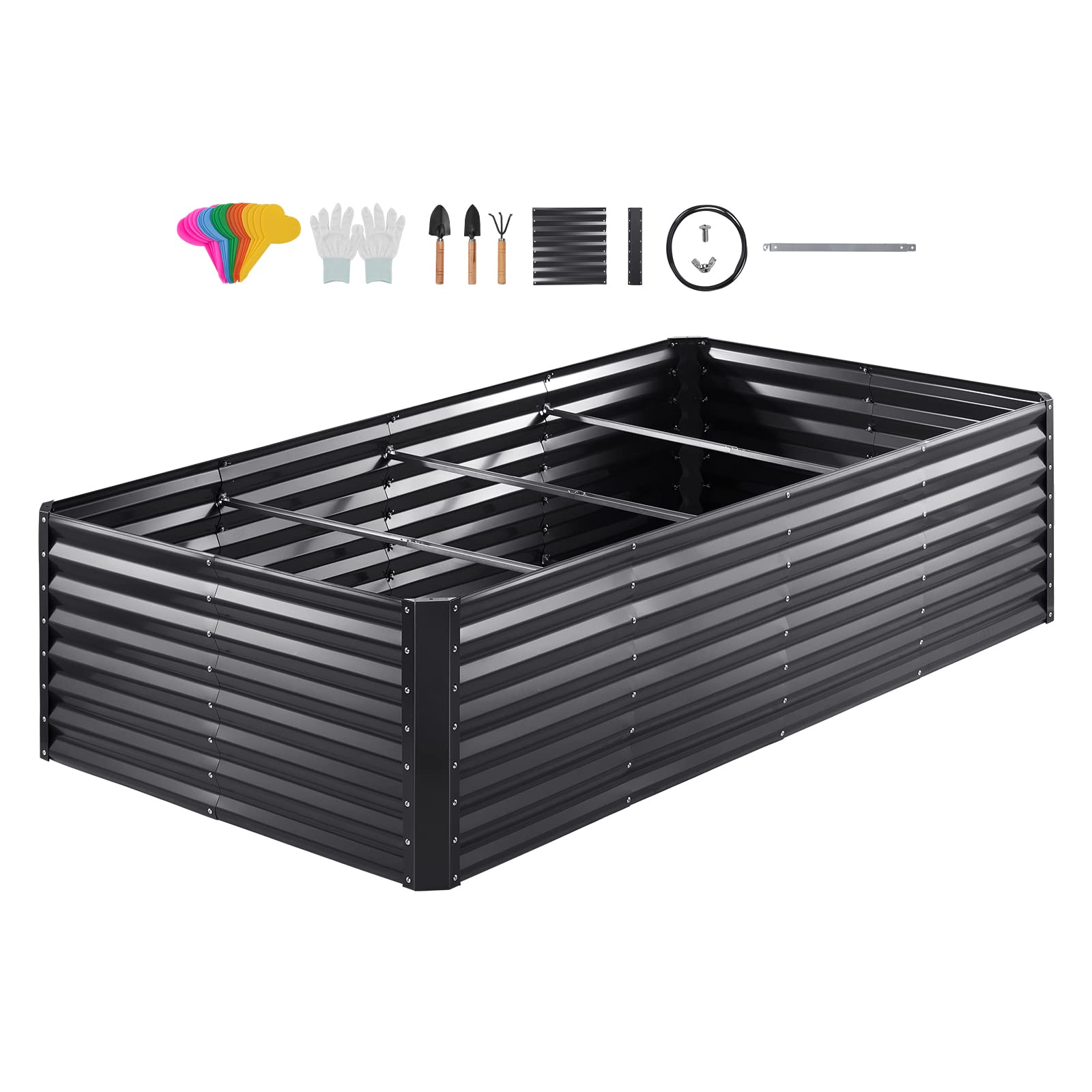 VEVOR Cama Elevada de Jardín 240 x 120 x 60 cm Jardinería Elevada de Metal Galvanizado para Cultivo de Flores Plantas Hierbas Huerto Urbano para Jardín Terraza Patio Balcón Gris Oscuro con Accesorios