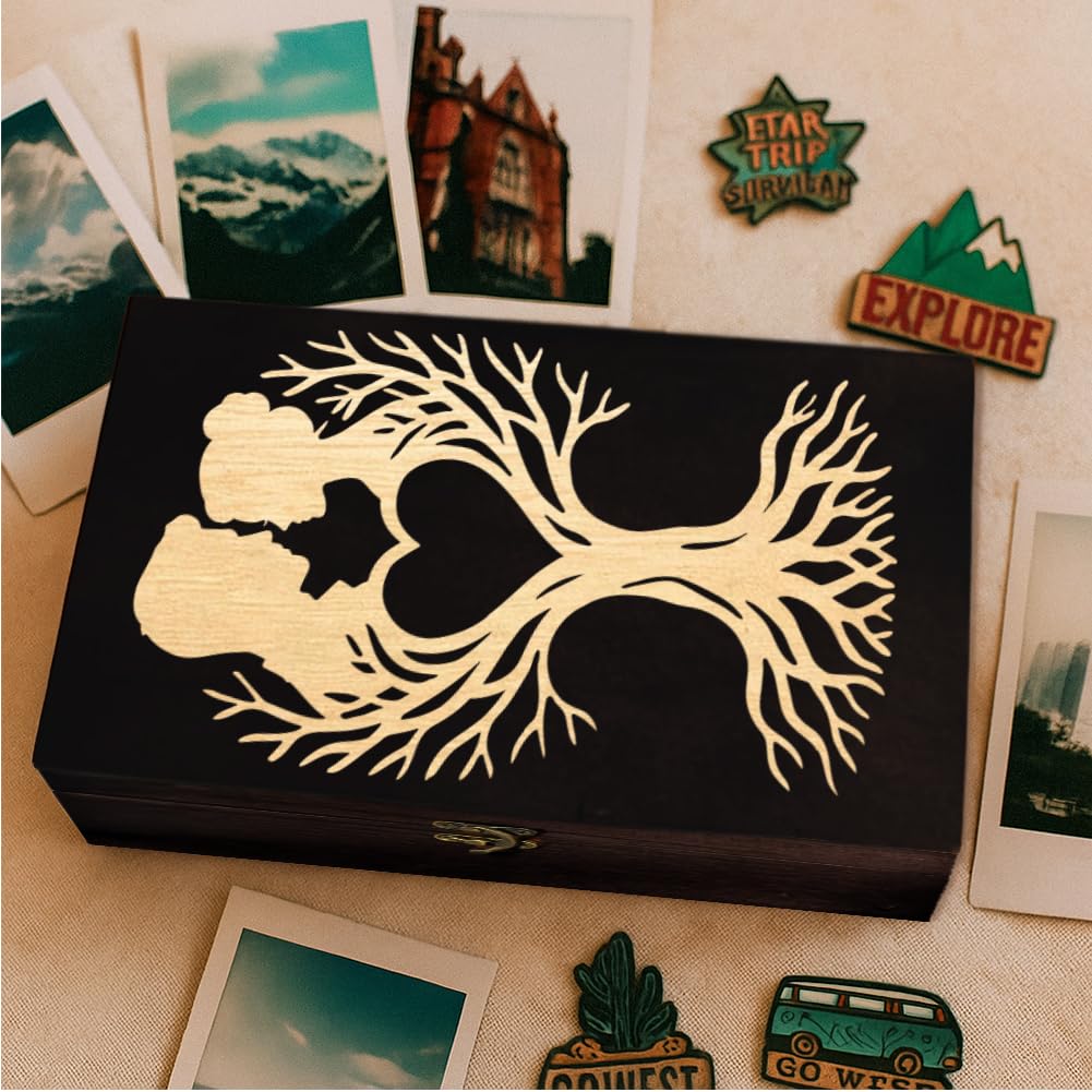 arricraft 1 Stück Holz Souvenir Box, Silhouette der Liebe Baum Muster Dekorative Aufbewahrung Box Schmuck Organizer graviert Holz Memory Box mit Deckeln für Erinnerungen Kosmetik