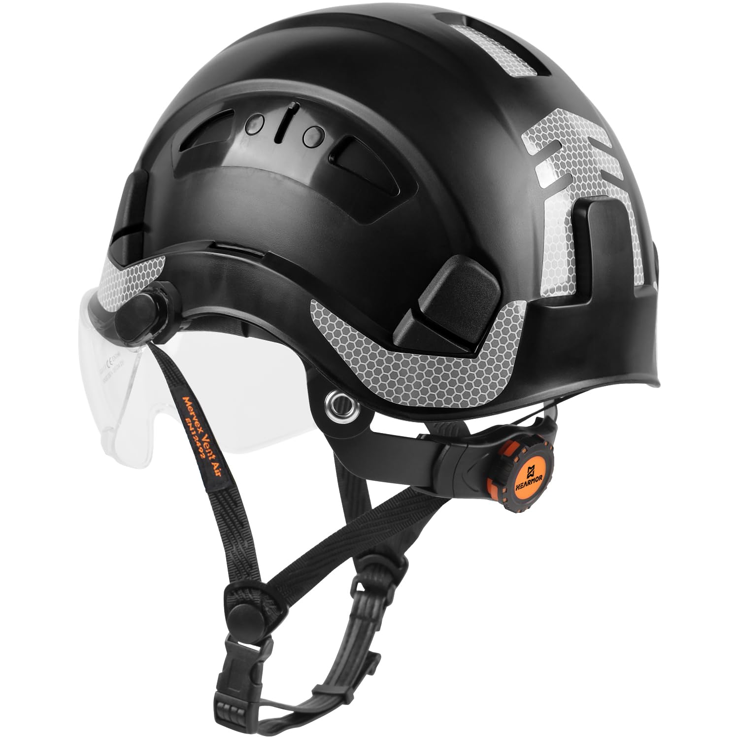 HEARMOR Elmo industriale per adulti, casco da costruzione in ABS, certificazione EN12492, superato l'assorbimento degli urti EN397 e prova di penetrazione, con visiera trasparente o colorata