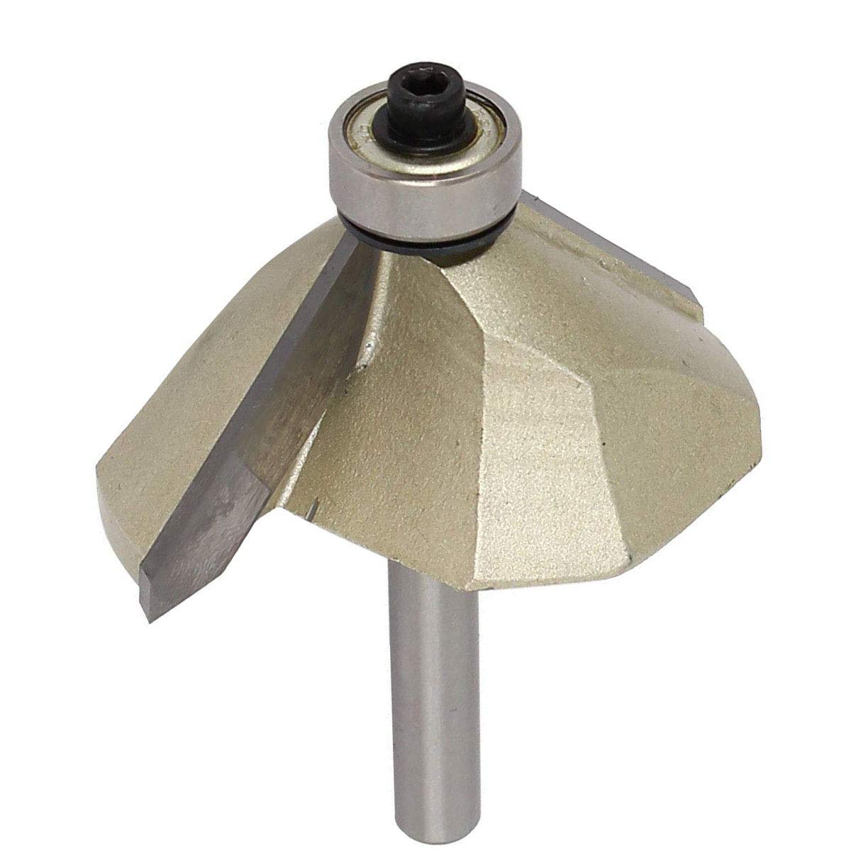 COMOK 1/4inch Shank 1inch Cutting Length Carbide Tipped Ball Bearing 45 Degree Chamfer Router Bit Two Flutes Corner Router Bit