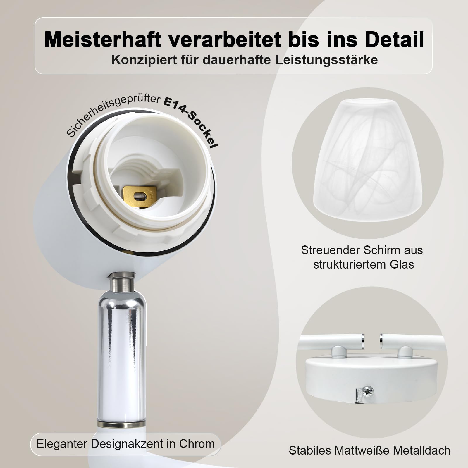 4-flammiger Deckenstrahler E14 Weiß mit Glas-Schirmen