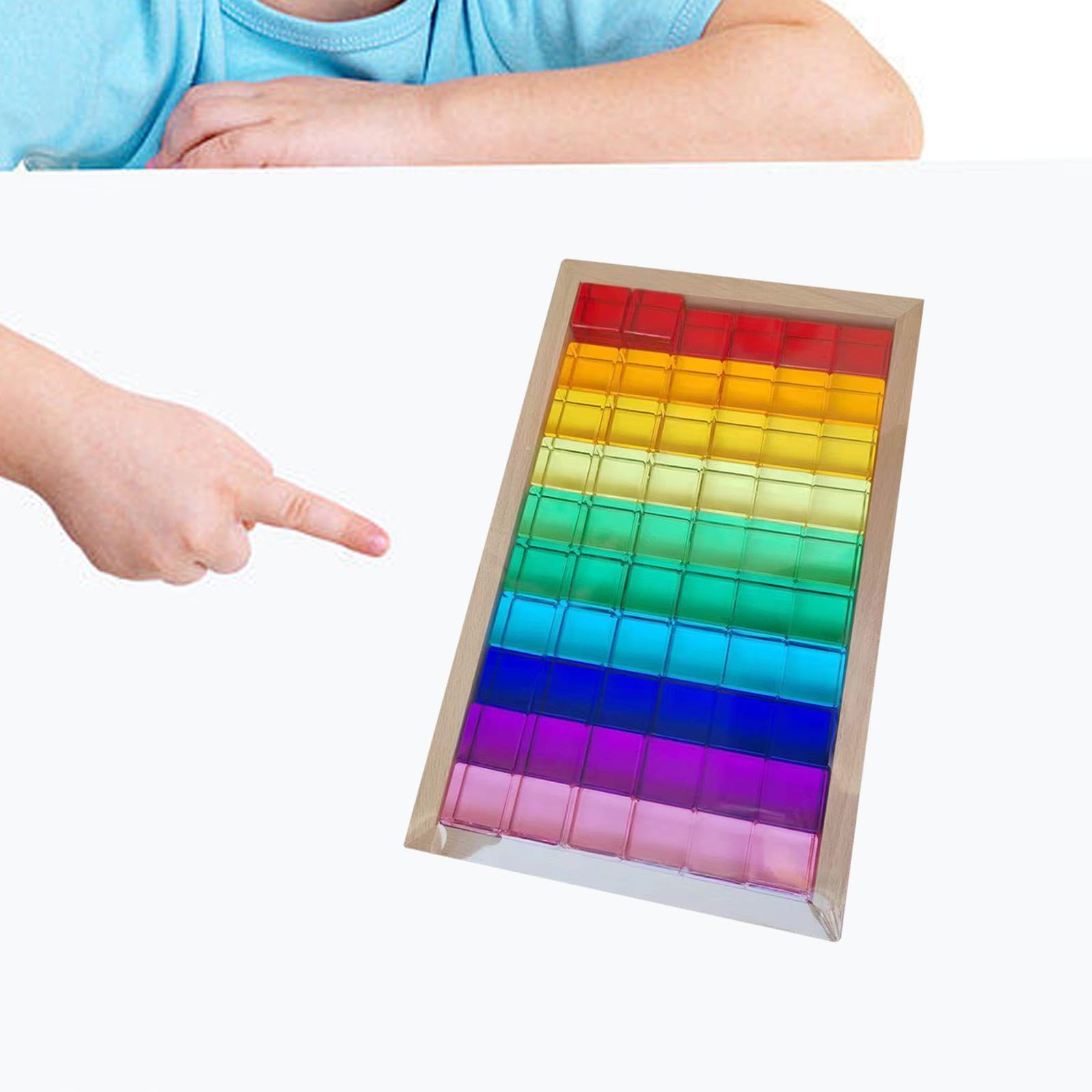 Stapelspiel Regenbogen Acryl Edelsteinwürfel, Regenbogen-GEM-Würfel Bausteine, Glatt Stapelspiel Würfelblöcke Bausteine-Set für Kinder,60Stück+10 Karten,Hohe Transparenz