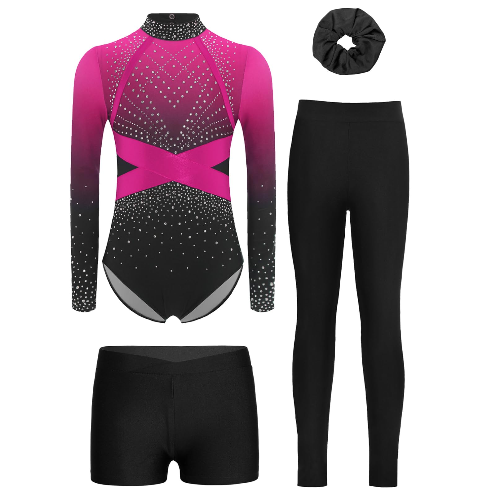 TiaoBug Body Ginnastica Ritmica Bambina con Leggings Pantaloncini e Fascia per Capelli Body Danza Classica Balletto Leotards Tuta da Pattinaggio Artistico Dancewear