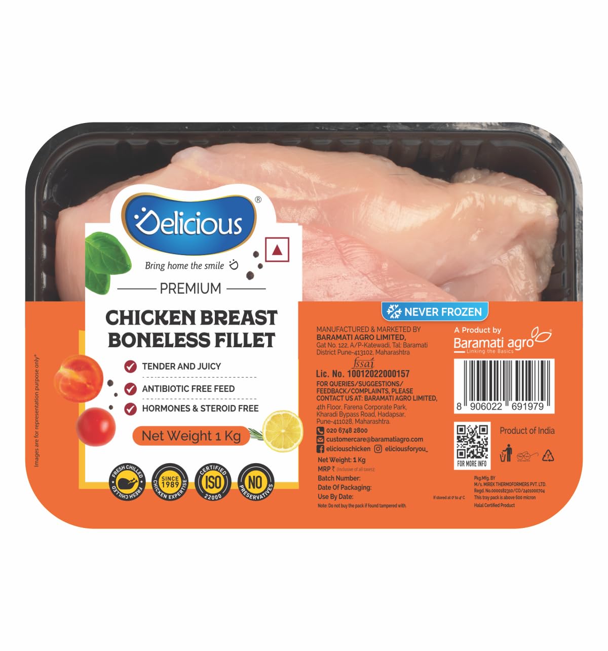 Chicken Breast Boneless Fillet 1 Kg| Boneless | Skinless | Antibiotic-Residue-Free | Fresh | Never Frozen