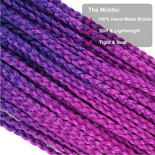 Ombre Box Braids Crochet Hair Braids 24 Inch Medium Box Braid Kanekalon Synthetic Hair Extensions Pre-Looped Crotchet Box Braids For Women (24 Inch,Black-Purple-Blue) ¡­ #TOP3
